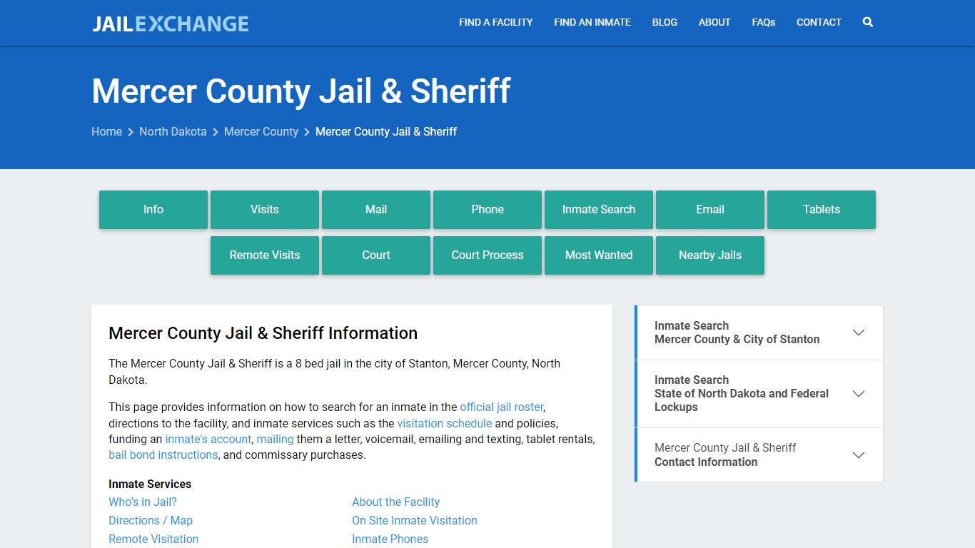 Mercer County Jail & Sheriff, ND Inmate Search, Information